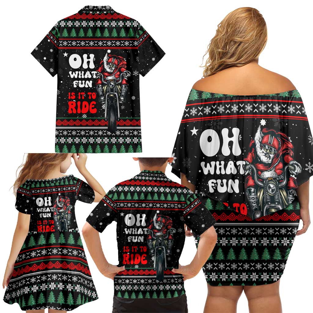 Santa And Motor Christmas Family Matching Off Shoulder Short Dress and Hawaiian Shirt Xmas Holiday Patterns - Wonder Print Shop