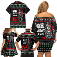 Santa And Motor Christmas Family Matching Off Shoulder Short Dress and Hawaiian Shirt Xmas Holiday Patterns - Wonder Print Shop