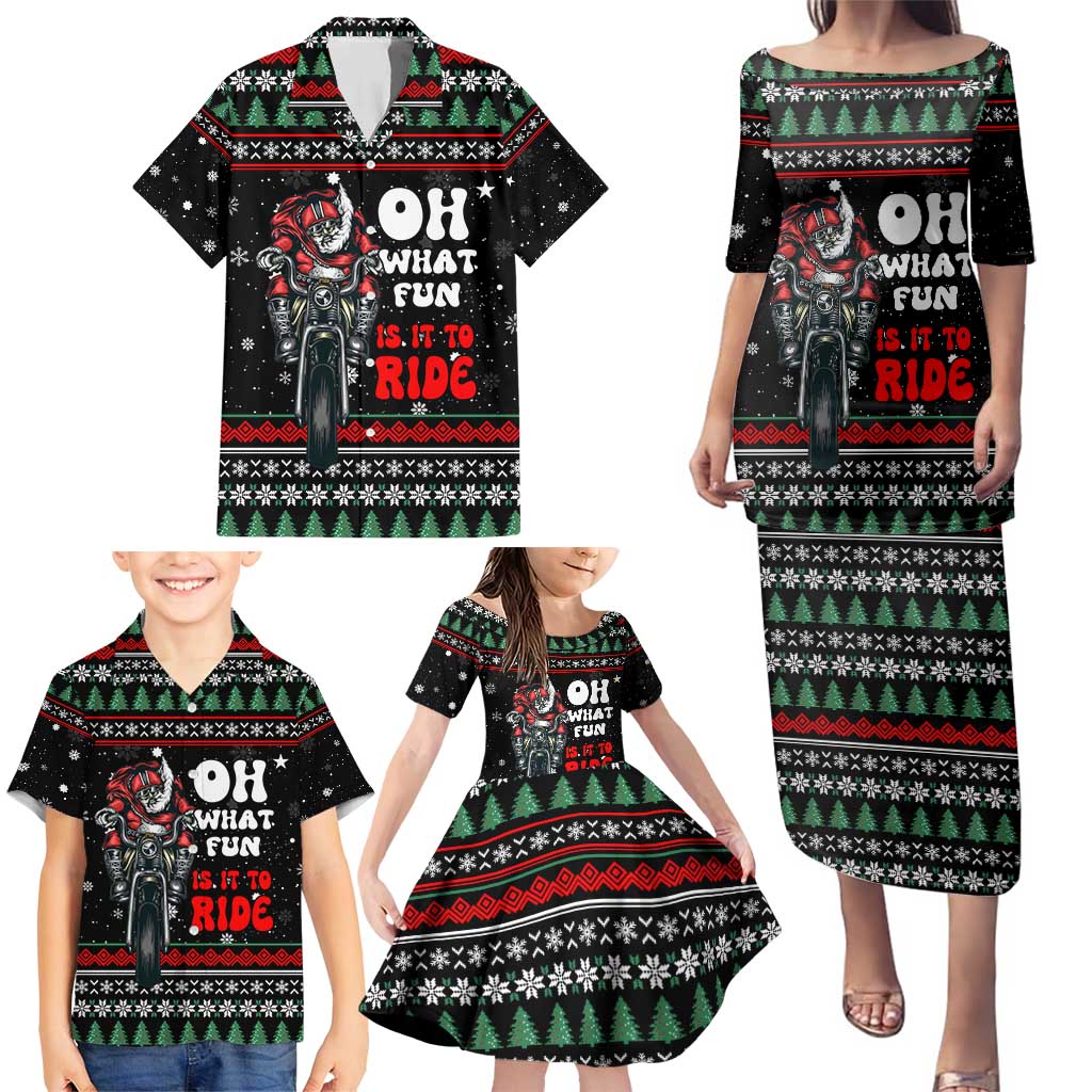 Santa And Motor Christmas Family Matching Puletasi and Hawaiian Shirt Xmas Holiday Patterns - Wonder Print Shop
