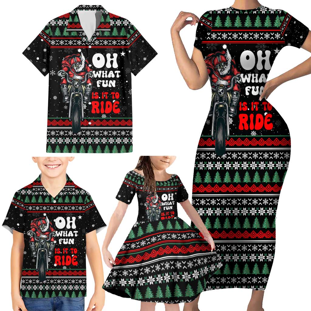 Santa And Motor Christmas Family Matching Short Sleeve Bodycon Dress and Hawaiian Shirt Xmas Holiday Patterns - Wonder Print Shop