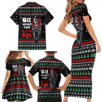 Santa And Motor Christmas Family Matching Short Sleeve Bodycon Dress and Hawaiian Shirt Xmas Holiday Patterns - Wonder Print Shop