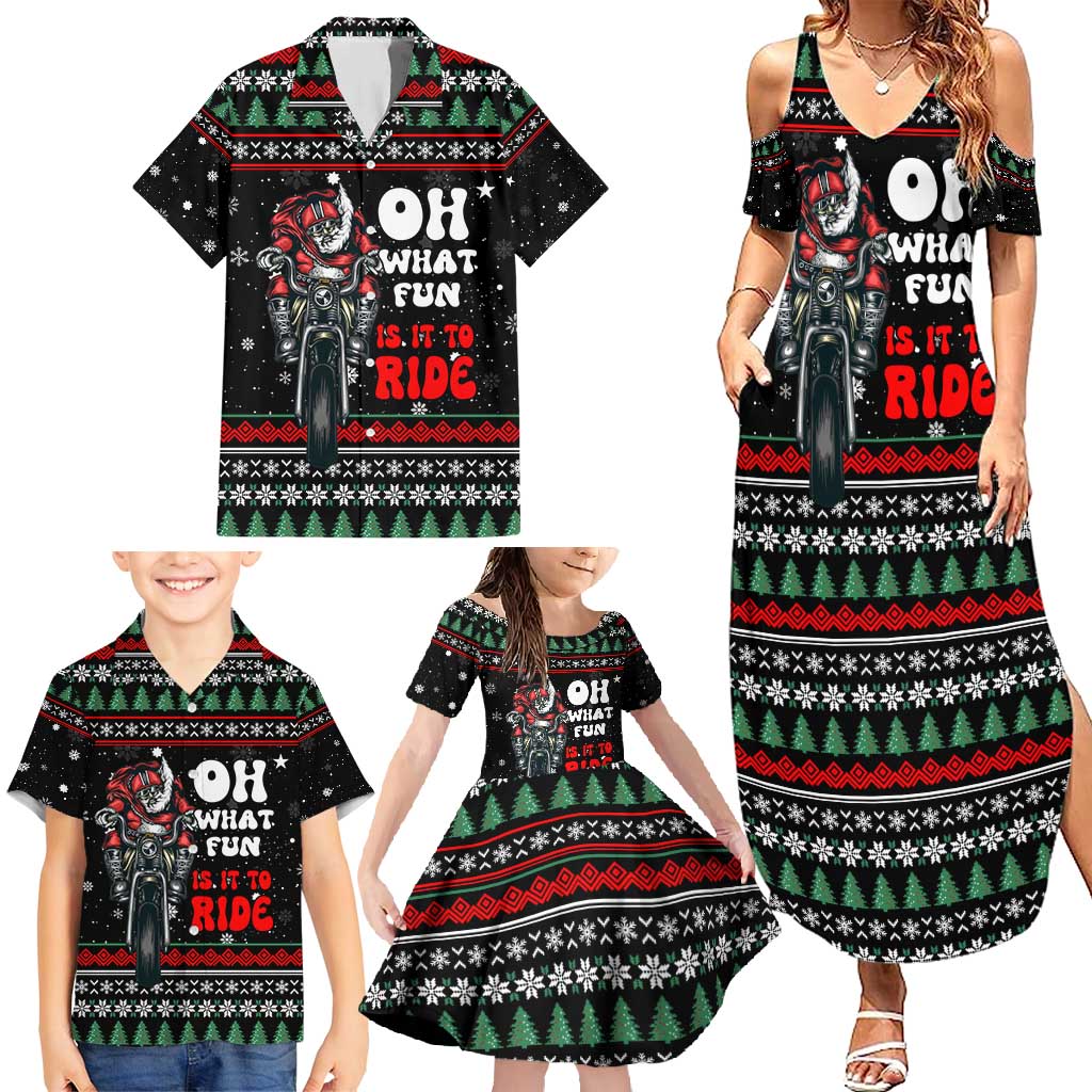 Santa And Motor Christmas Family Matching Summer Maxi Dress and Hawaiian Shirt Xmas Holiday Patterns - Wonder Print Shop