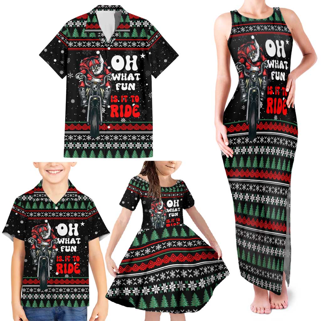 Santa And Motor Christmas Family Matching Tank Maxi Dress and Hawaiian Shirt Xmas Holiday Patterns - Wonder Print Shop