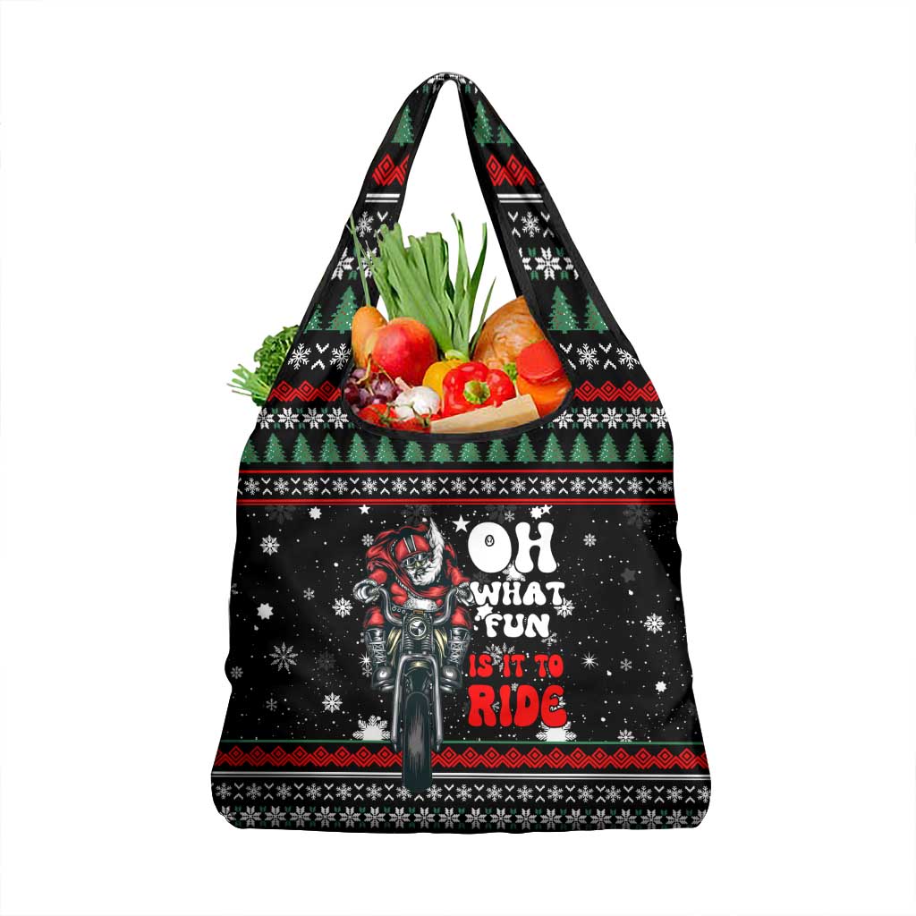 Santa And Motor Christmas Grocery Bag Xmas Holiday Patterns - Wonder Print Shop