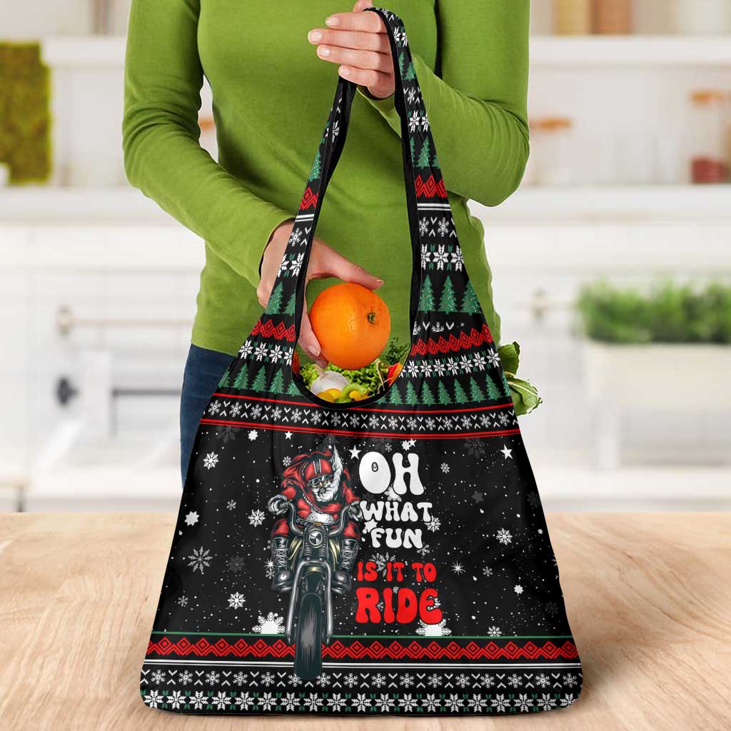 Santa And Motor Christmas Grocery Bag Xmas Holiday Patterns - Wonder Print Shop