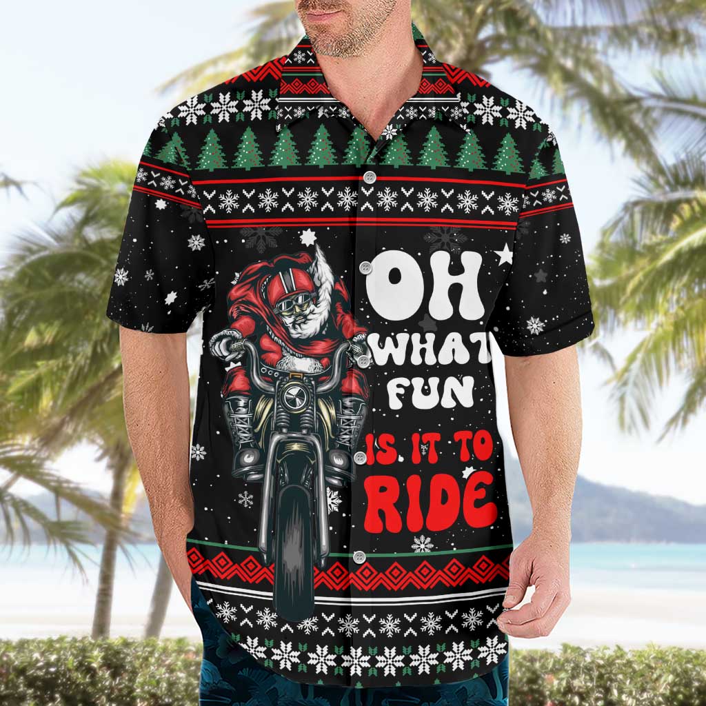 Santa And Motor Christmas Hawaiian Shirt Xmas Holiday Patterns - Wonder Print Shop