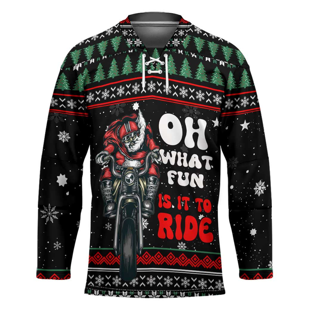 Santa And Motor Christmas Hockey Jersey Xmas Holiday Patterns - Wonder Print Shop