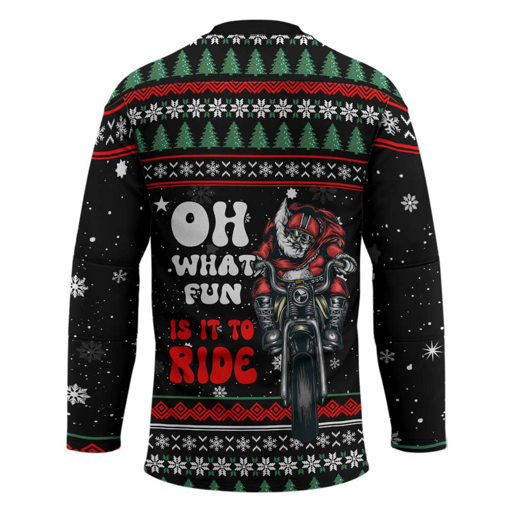 Santa And Motor Christmas Hockey Jersey Xmas Holiday Patterns - Wonder Print Shop