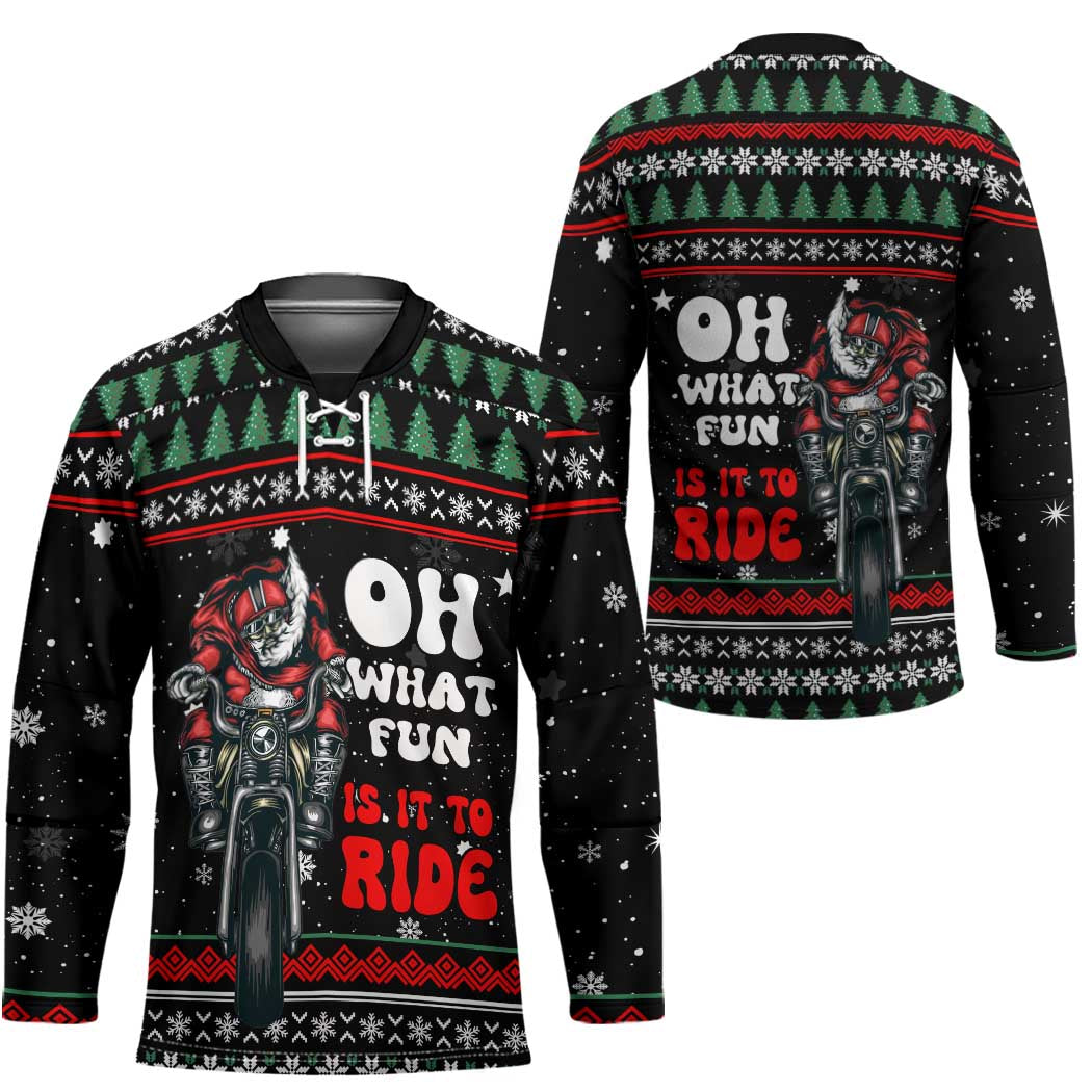 Santa And Motor Christmas Hockey Jersey Xmas Holiday Patterns - Wonder Print Shop