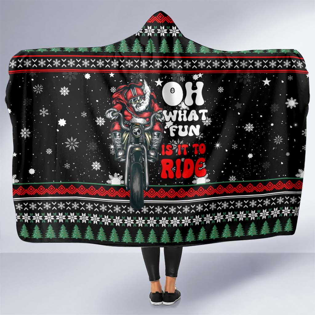 Santa And Motor Christmas Hooded Blanket Xmas Holiday Patterns - Wonder Print Shop