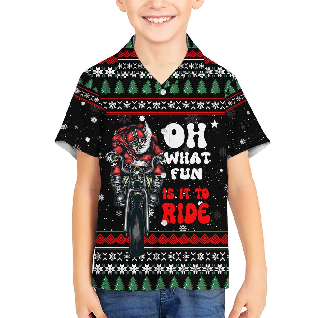 Santa And Motor Christmas Kid Hawaiian Shirt Xmas Holiday Patterns - Wonder Print Shop