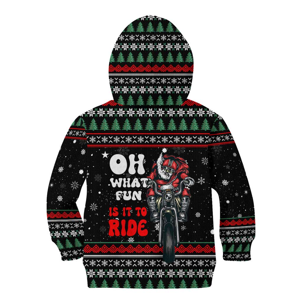 Santa And Motor Christmas Kid Hoodie Xmas Holiday Patterns - Wonder Print Shop