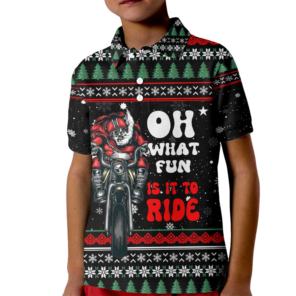 Santa And Motor Christmas Kid Polo Shirt Xmas Holiday Patterns - Wonder Print Shop