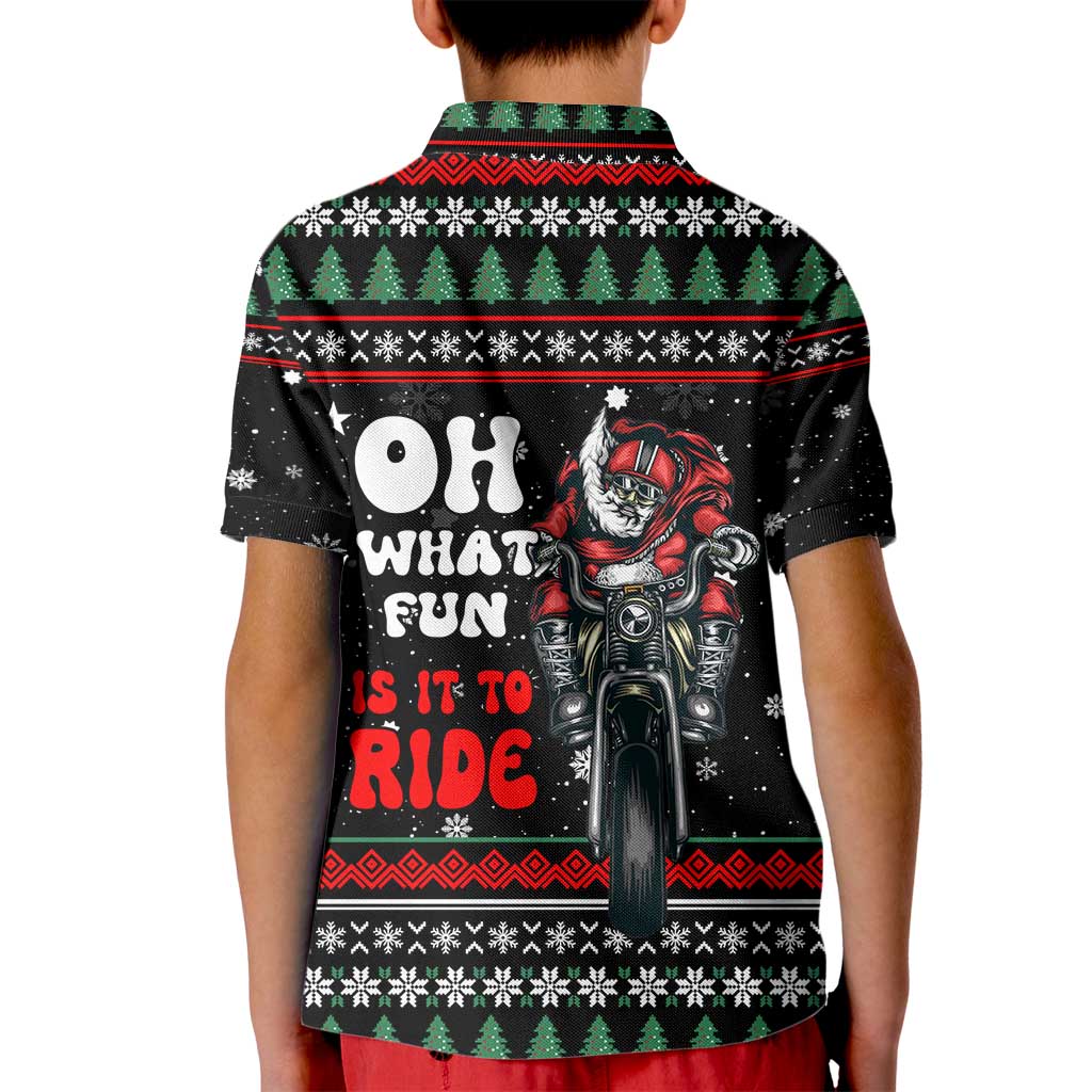 Santa And Motor Christmas Kid Polo Shirt Xmas Holiday Patterns - Wonder Print Shop
