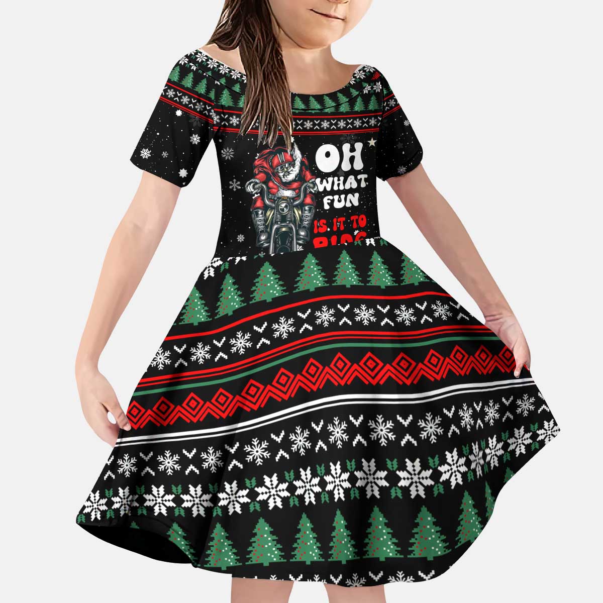Santa And Motor Christmas Kid Short Sleeve Dress Xmas Holiday Patterns - Wonder Print Shop