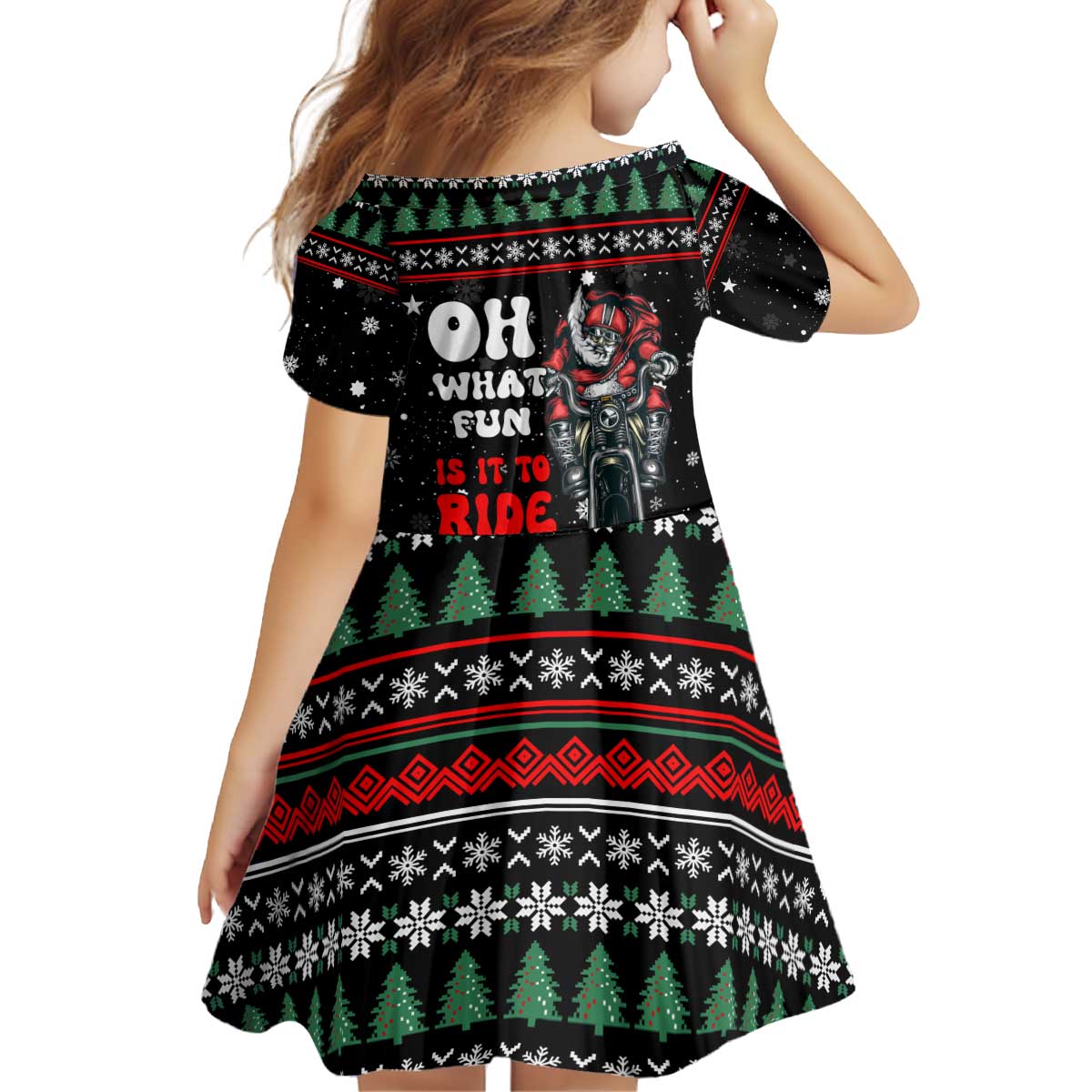 Santa And Motor Christmas Kid Short Sleeve Dress Xmas Holiday Patterns - Wonder Print Shop