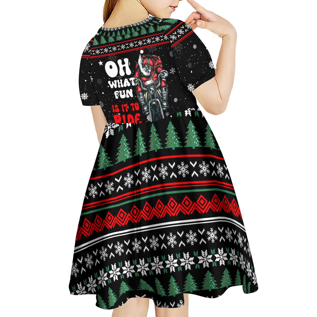 Santa And Motor Christmas Kid Short Sleeve Dress Xmas Holiday Patterns - Wonder Print Shop