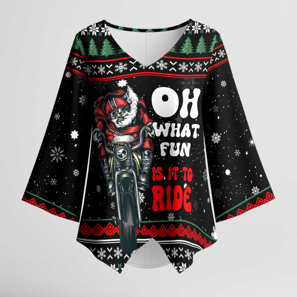 Santa And Motor Christmas Kimono Sleeve Blouse Xmas Holiday Patterns - Wonder Print Shop