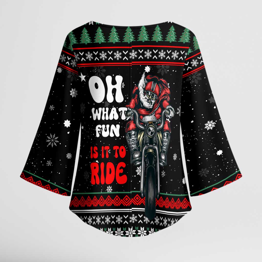 Santa And Motor Christmas Kimono Sleeve Blouse Xmas Holiday Patterns - Wonder Print Shop