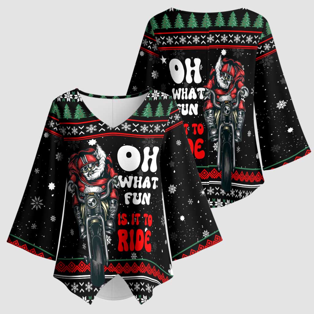 Santa And Motor Christmas Kimono Sleeve Blouse Xmas Holiday Patterns - Wonder Print Shop