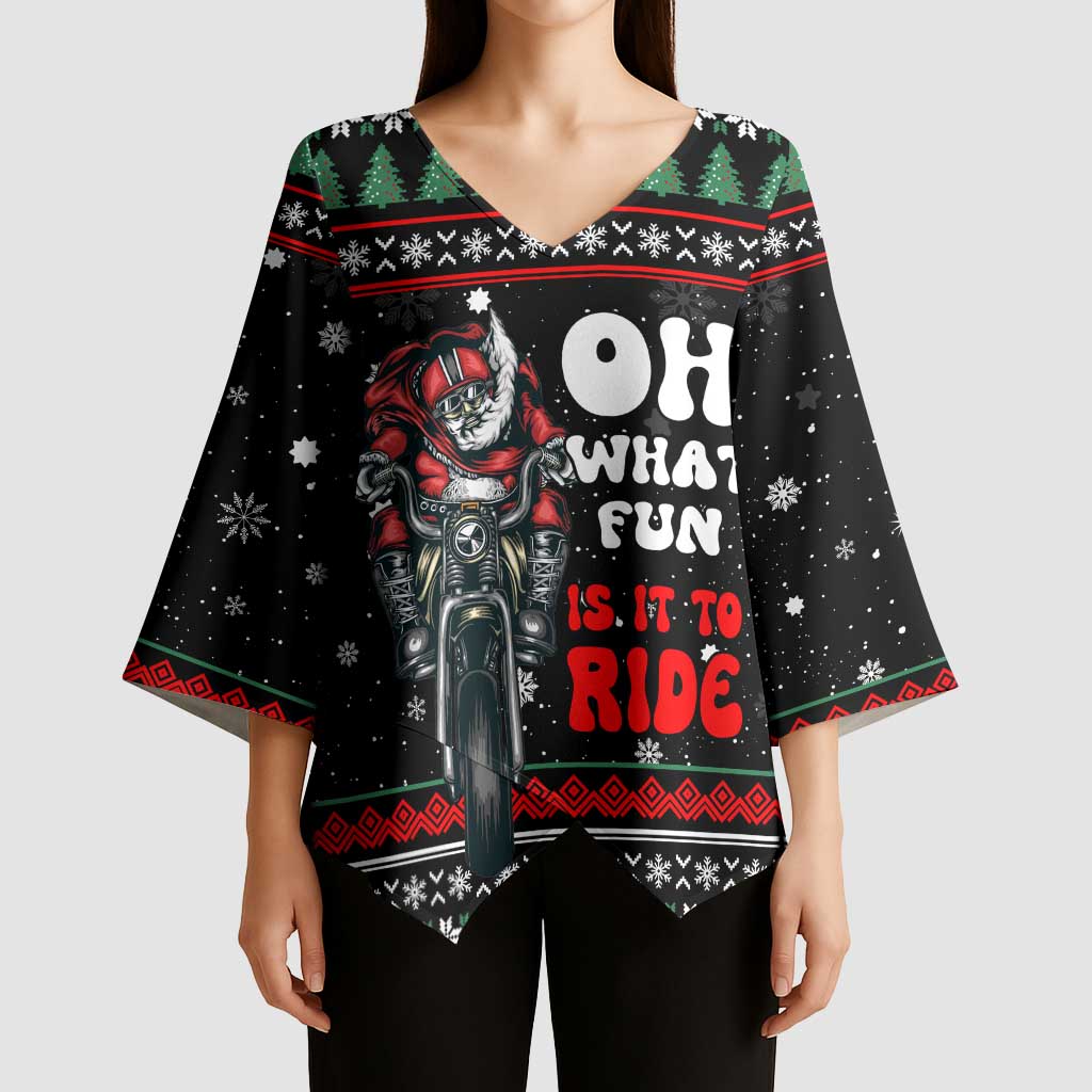 Santa And Motor Christmas Kimono Sleeve Blouse Xmas Holiday Patterns - Wonder Print Shop
