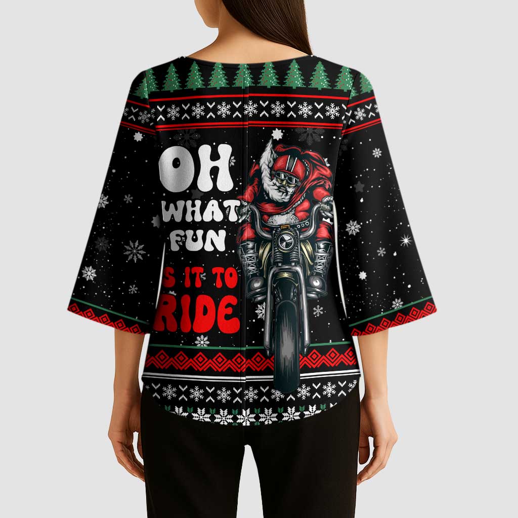 Santa And Motor Christmas Kimono Sleeve Blouse Xmas Holiday Patterns - Wonder Print Shop