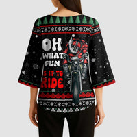 Santa And Motor Christmas Kimono Sleeve Blouse Xmas Holiday Patterns - Wonder Print Shop