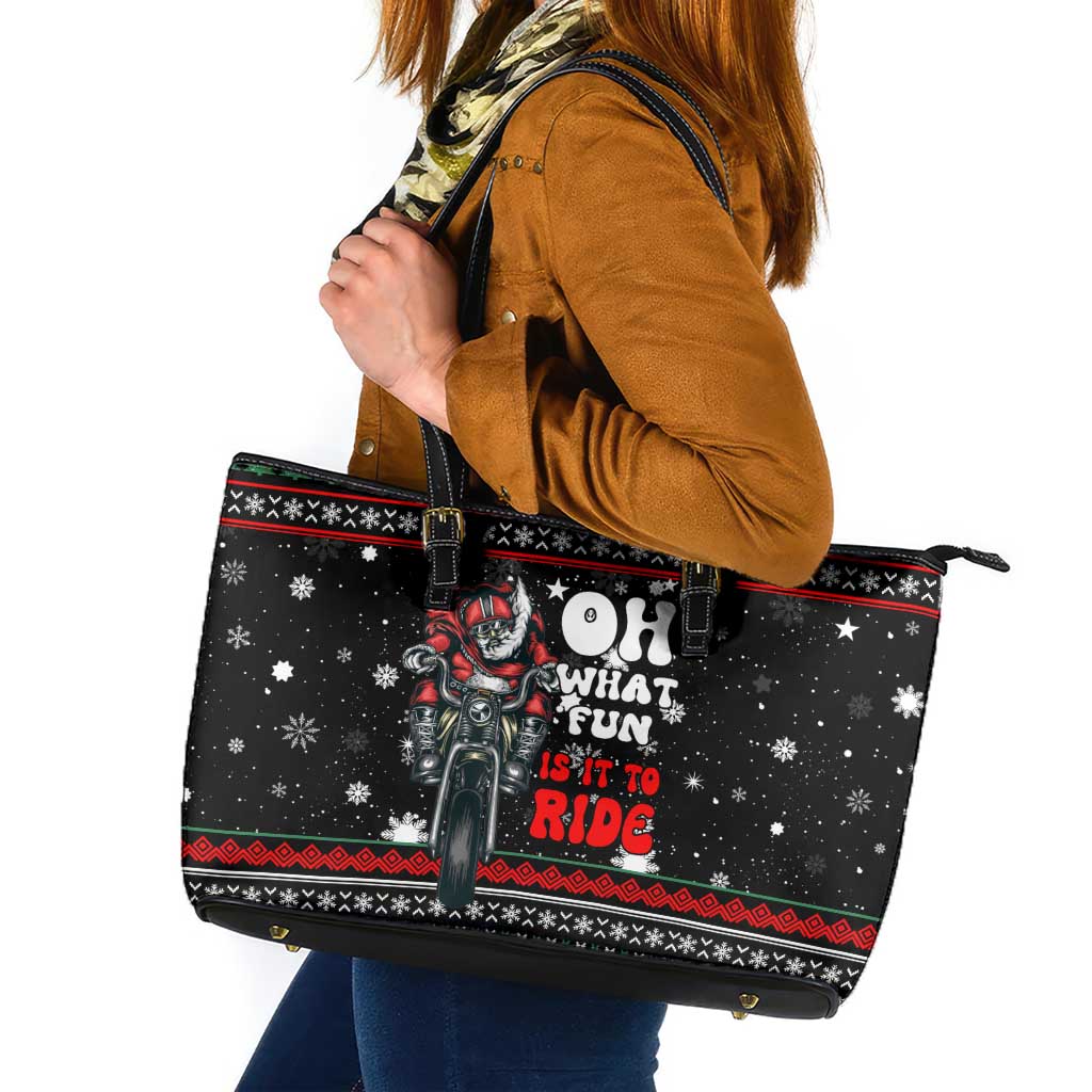 Santa And Motor Christmas Leather Tote Bag Xmas Holiday Patterns - Wonder Print Shop