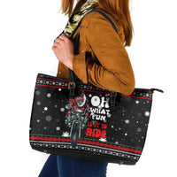Santa And Motor Christmas Leather Tote Bag Xmas Holiday Patterns - Wonder Print Shop