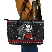 Santa And Motor Christmas Leather Tote Bag Xmas Holiday Patterns - Wonder Print Shop