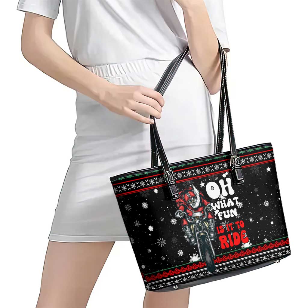 Santa And Motor Christmas Leather Tote Bag Xmas Holiday Patterns - Wonder Print Shop