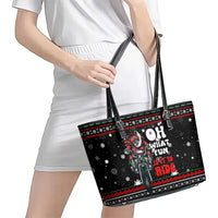 Santa And Motor Christmas Leather Tote Bag Xmas Holiday Patterns - Wonder Print Shop