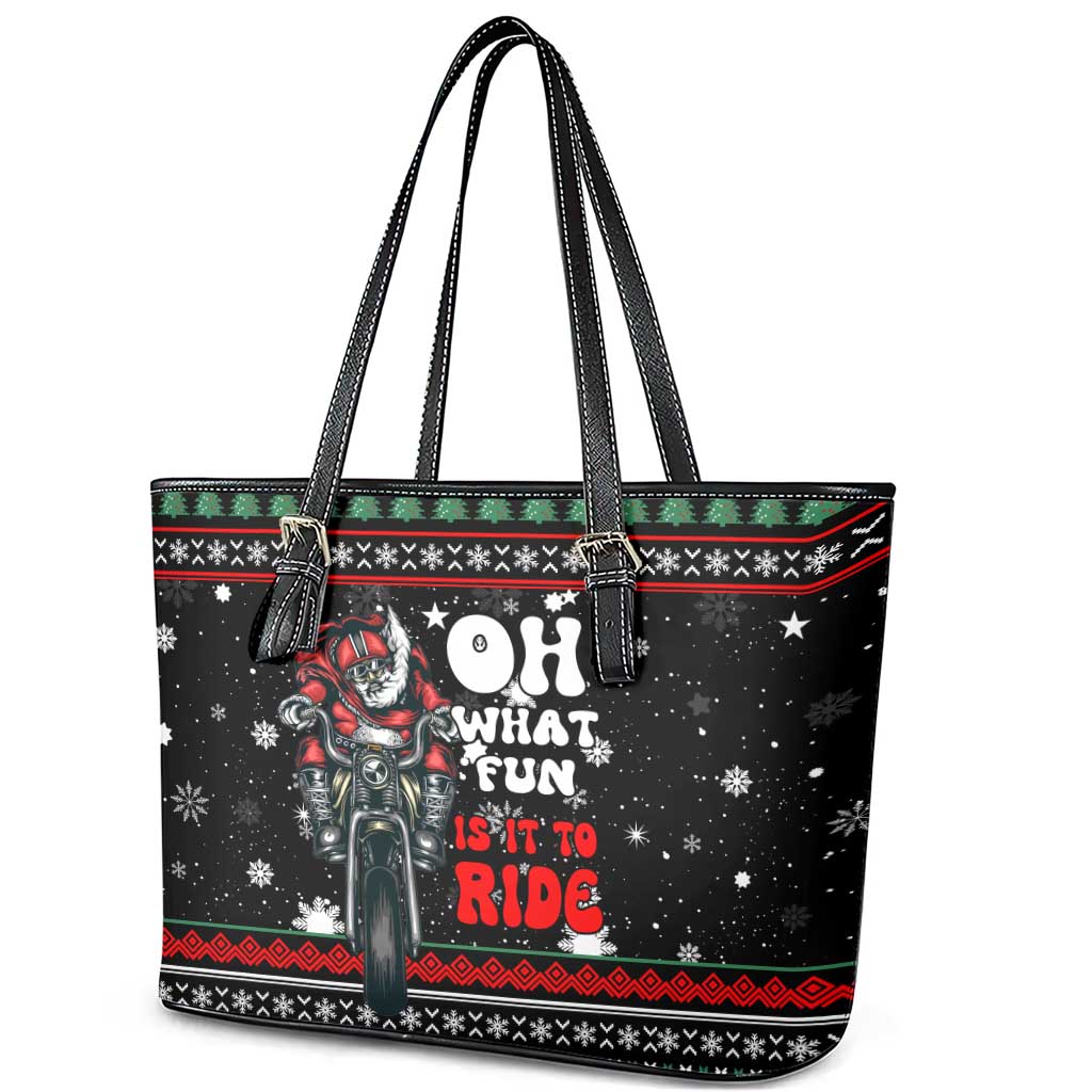 Santa And Motor Christmas Leather Tote Bag Xmas Holiday Patterns - Wonder Print Shop