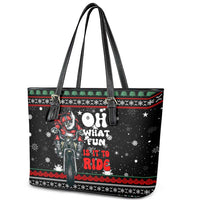 Santa And Motor Christmas Leather Tote Bag Xmas Holiday Patterns - Wonder Print Shop