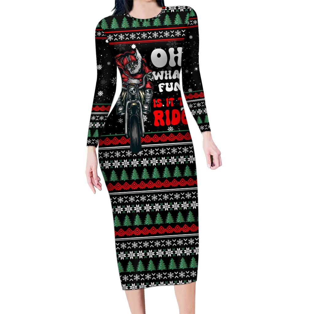 Santa And Motor Christmas Long Sleeve Bodycon Dress Xmas Holiday Patterns - Wonder Print Shop