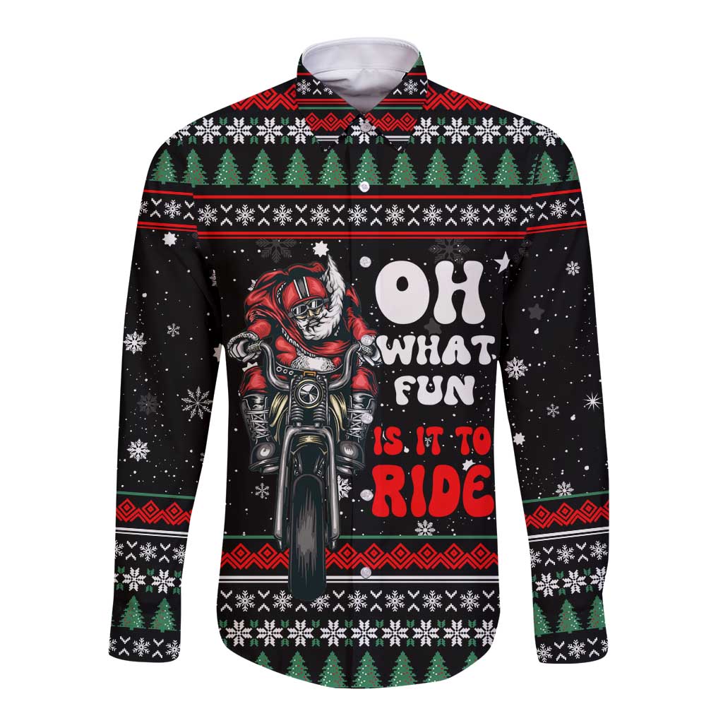 Santa And Motor Christmas Long Sleeve Button Shirt Xmas Holiday Patterns - Wonder Print Shop