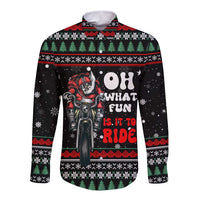 Santa And Motor Christmas Long Sleeve Button Shirt Xmas Holiday Patterns - Wonder Print Shop