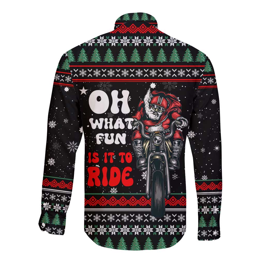 Santa And Motor Christmas Long Sleeve Button Shirt Xmas Holiday Patterns - Wonder Print Shop
