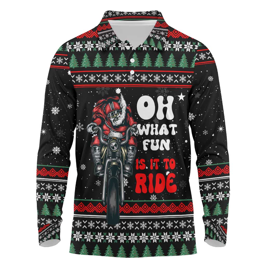 Santa And Motor Christmas Long Sleeve Polo Shirt Xmas Holiday Patterns - Wonder Print Shop