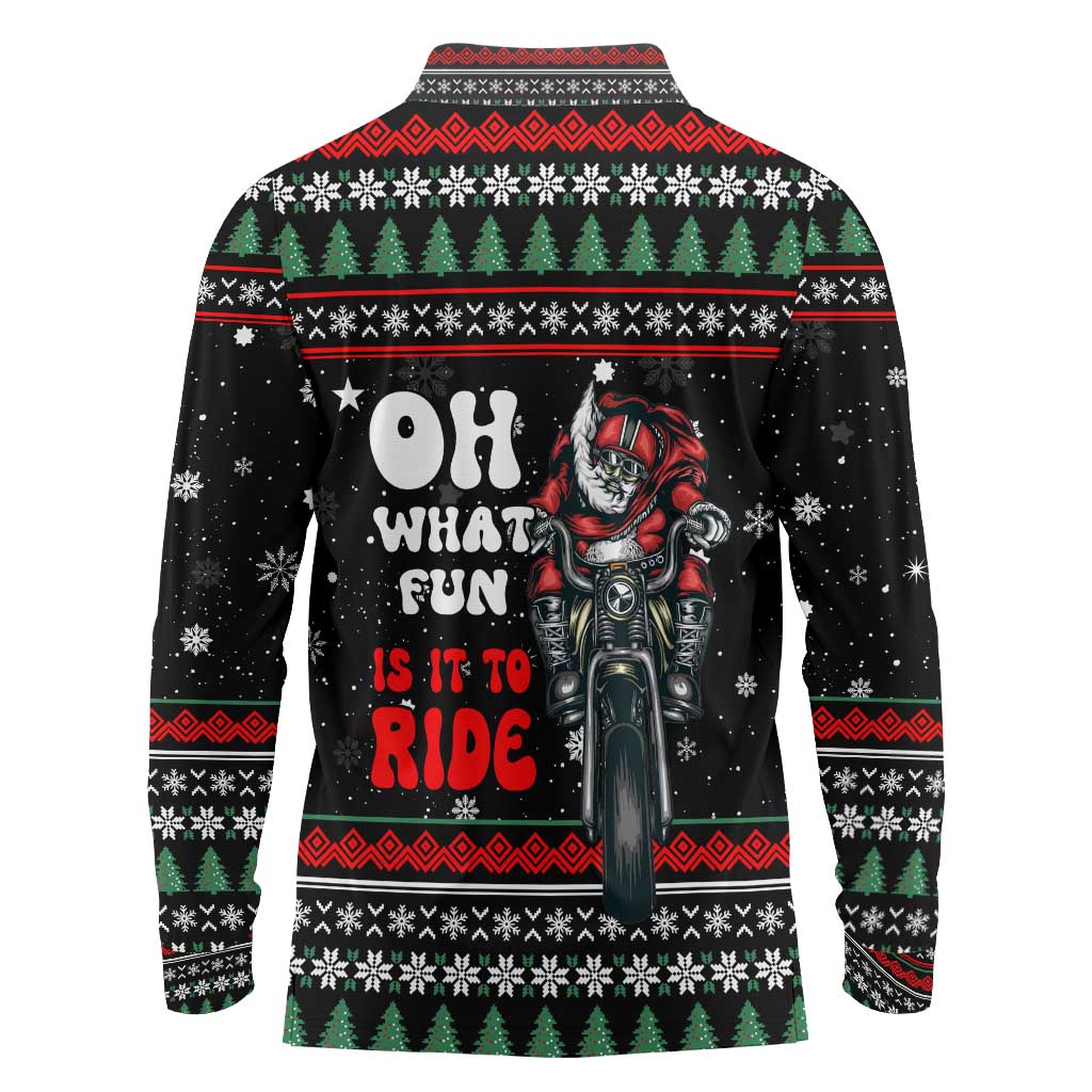 Santa And Motor Christmas Long Sleeve Polo Shirt Xmas Holiday Patterns - Wonder Print Shop