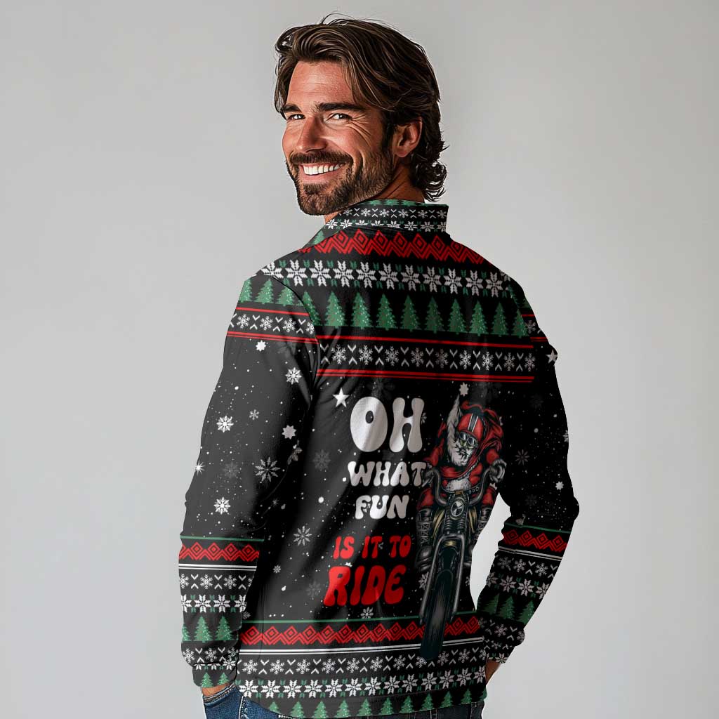 Santa And Motor Christmas Long Sleeve Polo Shirt Xmas Holiday Patterns - Wonder Print Shop