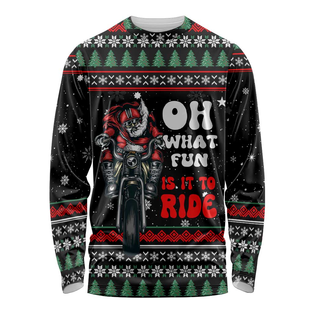 Santa And Motor Christmas Long Sleeve Shirt Xmas Holiday Patterns - Wonder Print Shop