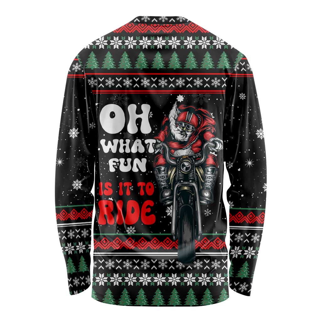 Santa And Motor Christmas Long Sleeve Shirt Xmas Holiday Patterns - Wonder Print Shop