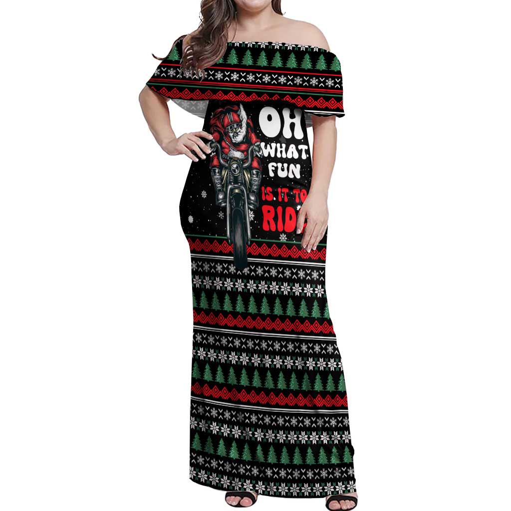 Santa And Motor Christmas Off Shoulder Maxi Dress Xmas Holiday Patterns - Wonder Print Shop