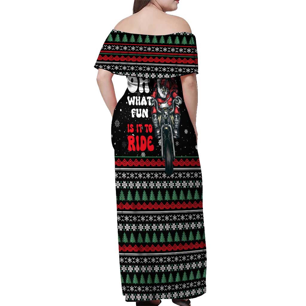 Santa And Motor Christmas Off Shoulder Maxi Dress Xmas Holiday Patterns - Wonder Print Shop