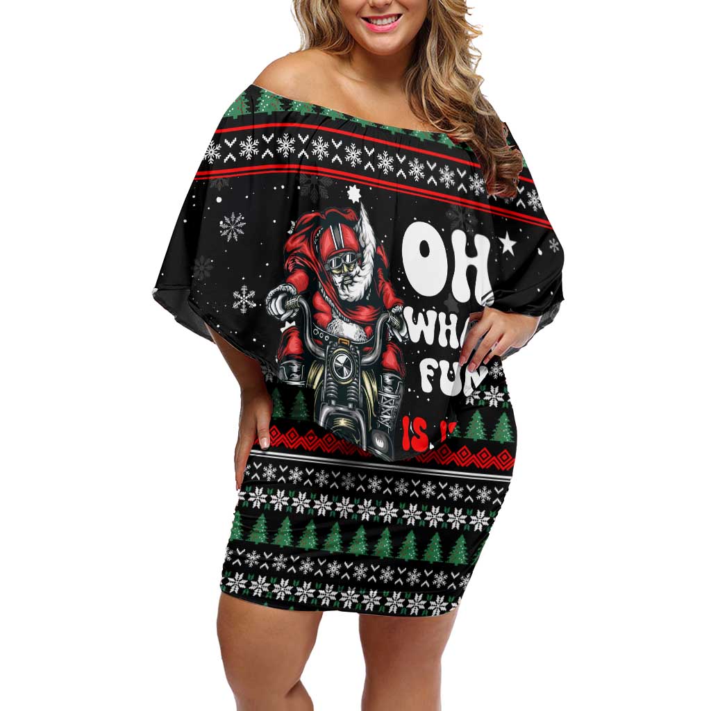 Santa And Motor Christmas Off Shoulder Short Dress Xmas Holiday Patterns - Wonder Print Shop