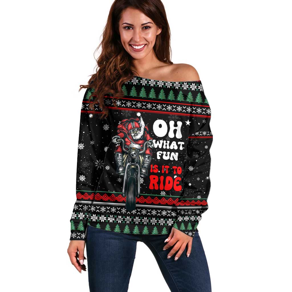 Santa And Motor Christmas Off Shoulder Sweater Xmas Holiday Patterns - Wonder Print Shop