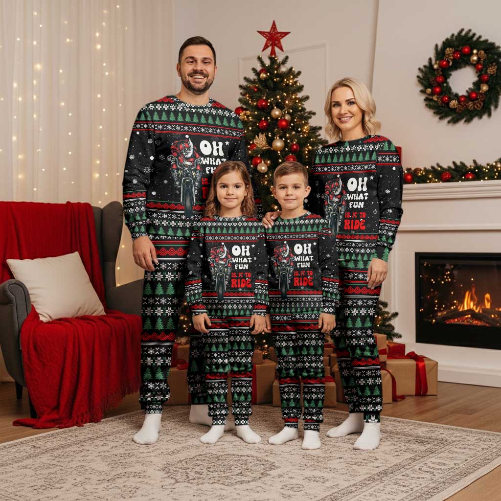 Santa And Motor Christmas Pajama Set Xmas Holiday Patterns - Wonder Print Shop