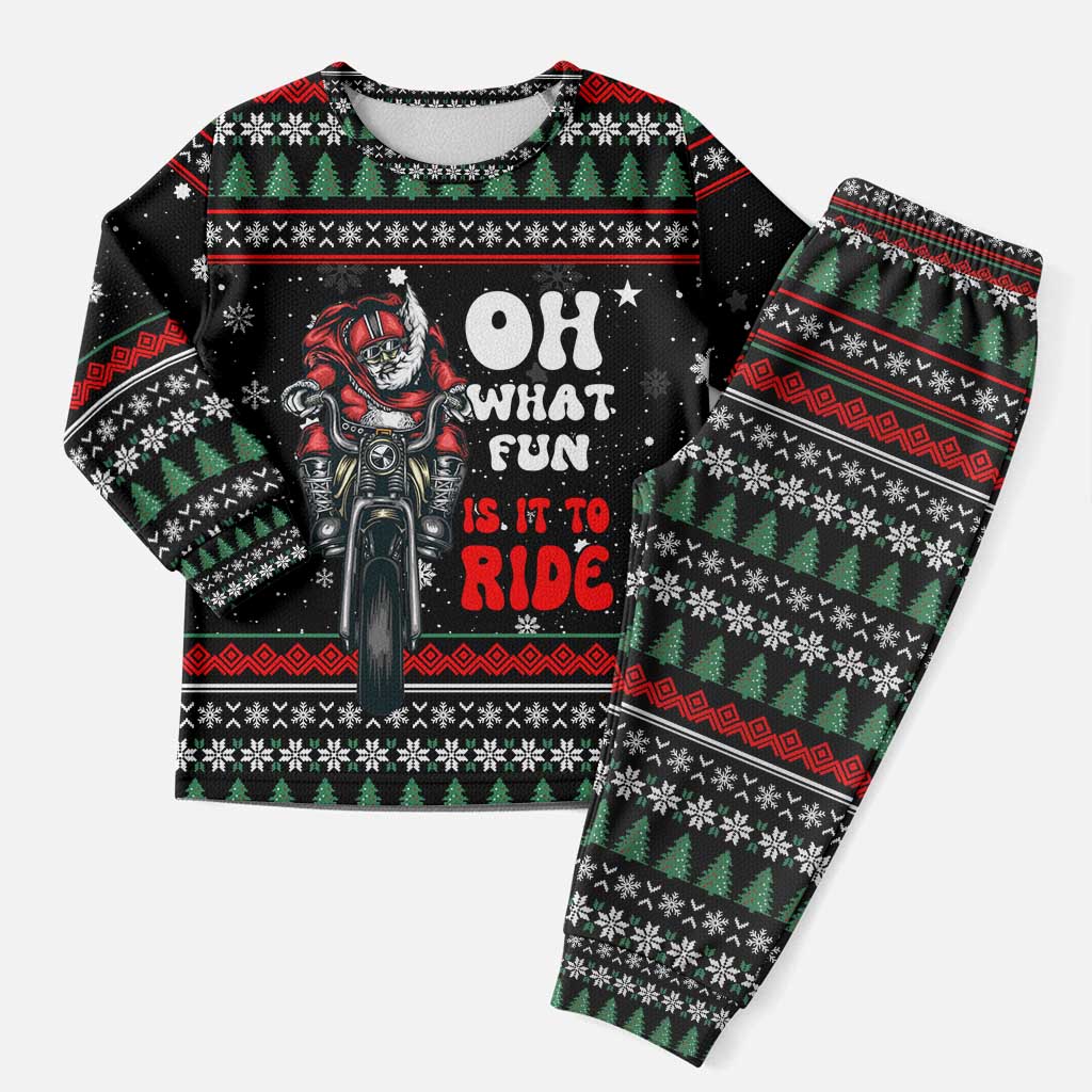 Santa And Motor Christmas Pajama Set Xmas Holiday Patterns - Wonder Print Shop