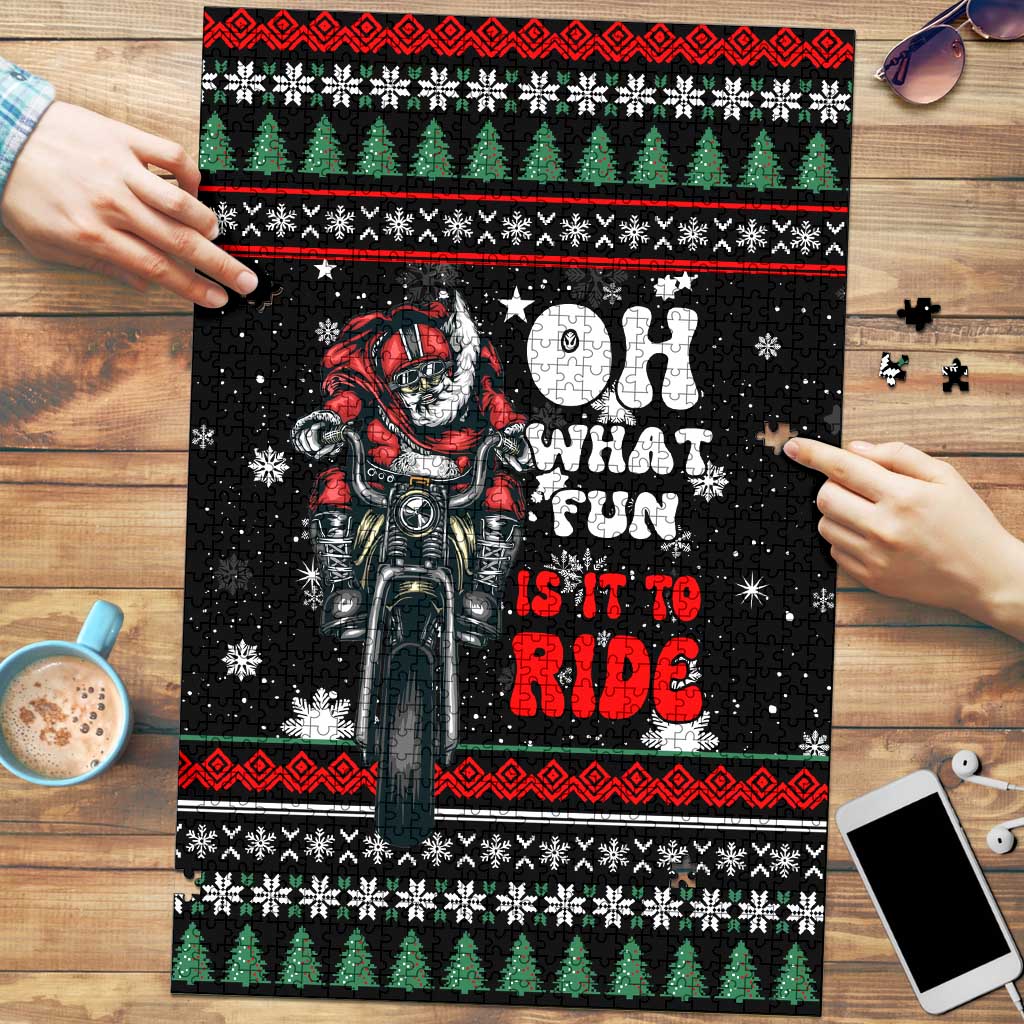 Santa And Motor Christmas Puzzle Xmas Holiday Patterns - Wonder Print Shop